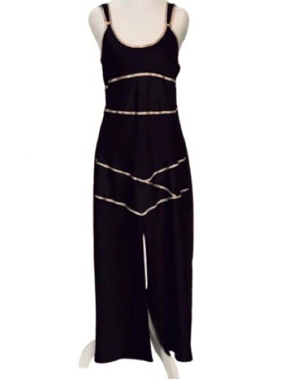Vintage Slip Dress JONES NEW YORK Black Gold Designer Maxi Medium Small Y2K 90s